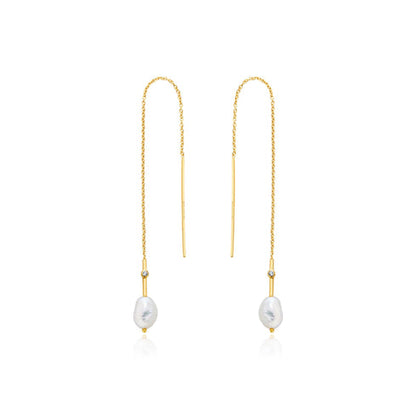 Gold Pearl Threader Earrings