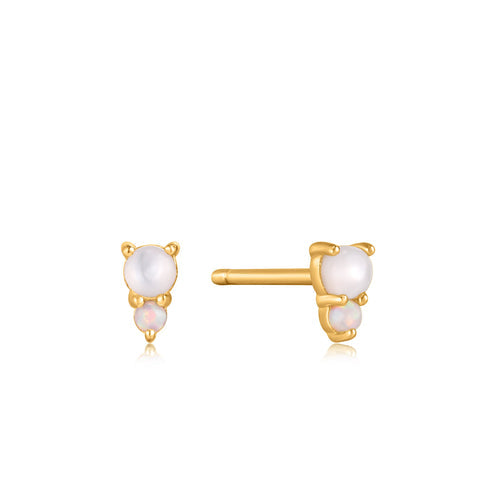 Gold Mother of Pearl and Kyoto Opal Stud Earrings