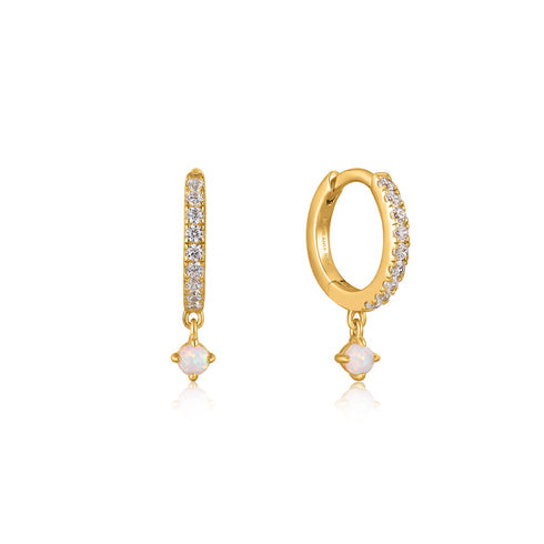 Gold Sparkle Kyoto Opal Drop Huggie Hoop Earrings