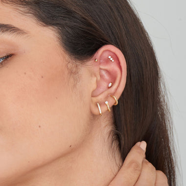 Gold Kyoto Opal Cabochon Huggie Hoop Earrings