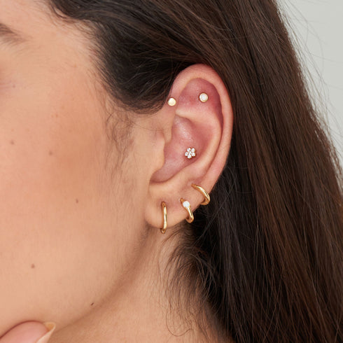 Gold Sparkle Flower Barbell Single Earring
