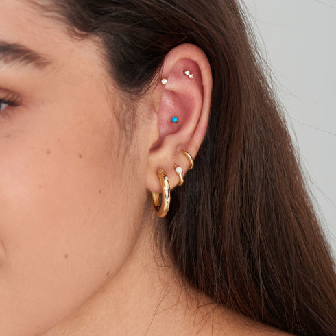 Gold Sparkle Bezel Barbell Single Earring