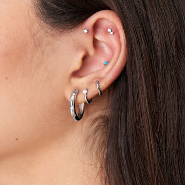 Silver Kyoto Opal Cabochon Huggie Hoop Earrings