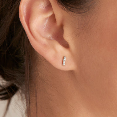 Silver Glam Bar Stud Earrings