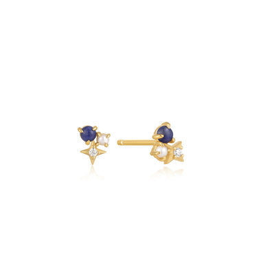 Gold Lapis Star Stud Earrings