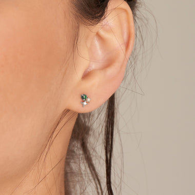 Silver Malachite Star Stud Earrings