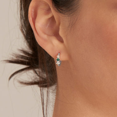 Silver Malachite Star Huggie Hoop Earrings