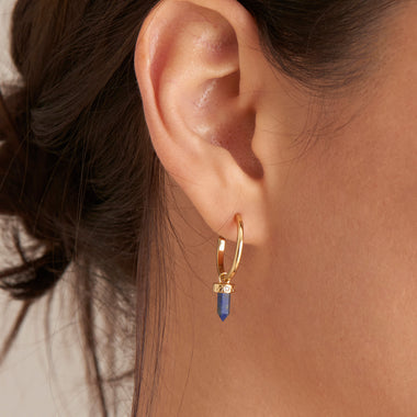 Gold Lapis Point Pendant Small Hoop Earrings