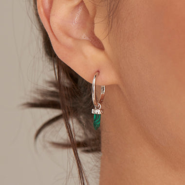 Silver Malachite Point Pendant Small Hoop Earrings