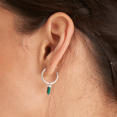 Silver Malachite Point Pendant Small Hoop Earrings