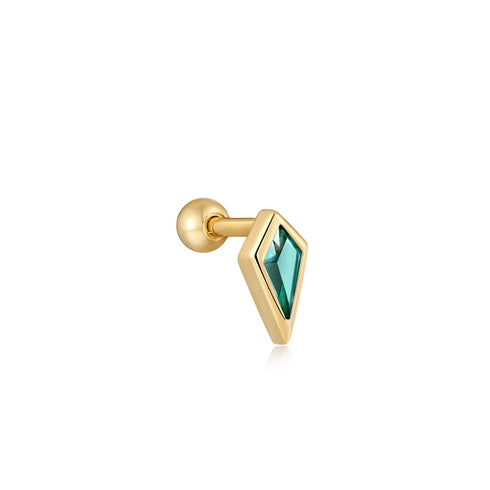 Gold Teal Sparkle Emblem Single Barbell Earring