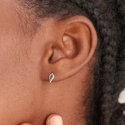 Gold Teal Sparkle Emblem Single Barbell Earring