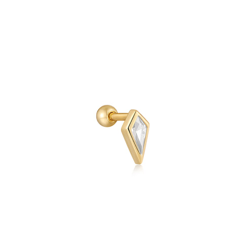Gold Sparkle Emblem Single Barbell Earring