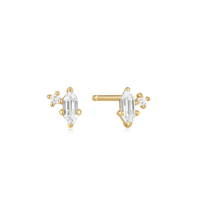 Gold Sparkle Emblem Stud Earrings
