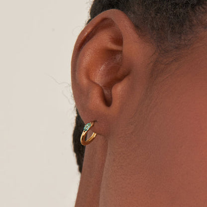 Gold Teal Sparkle Emblem Huggie Hoop Earrings
