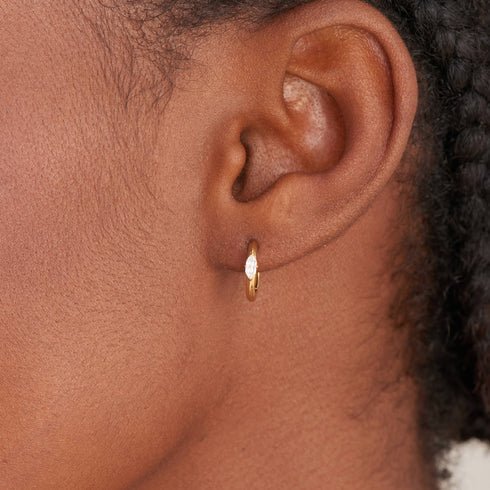 Gold Sparkle Emblem Huggie Hoop Earrings