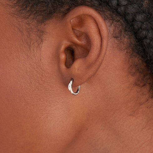Silver Sparkle Emblem Huggie Hoop Earrings