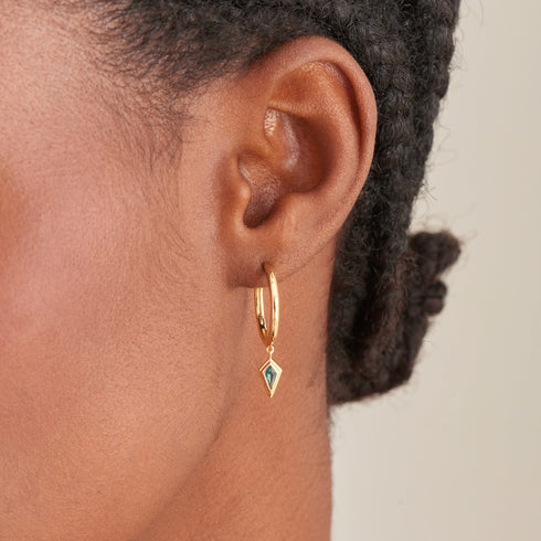 Gold Teal Sparkle Drop Pendant Hoop Earrings
