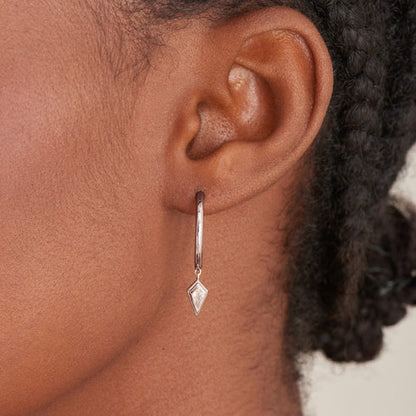 Silver Sparkle Drop Pendant Hoop Earrings