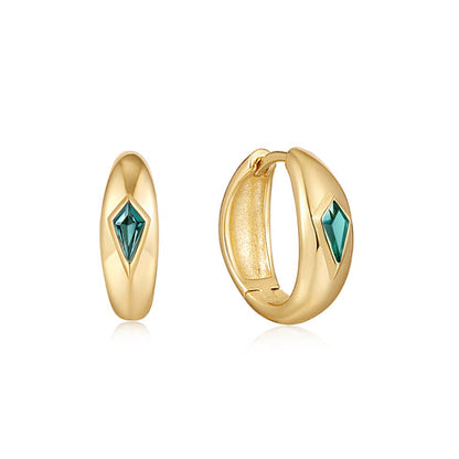 Gold Teal Sparkle Dome Hoop Earrings