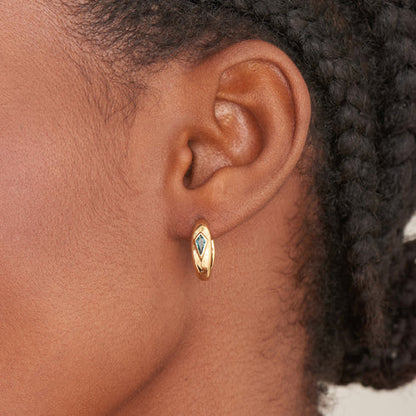 Gold Teal Sparkle Dome Hoop Earrings