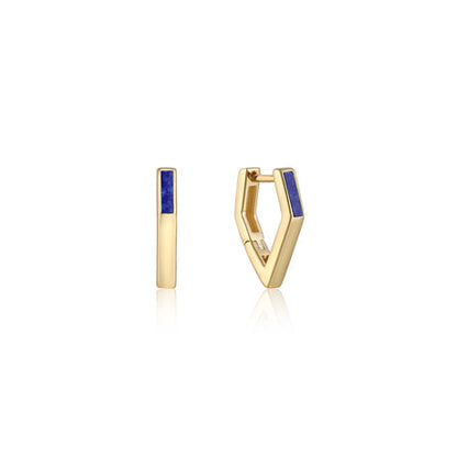 Gold Lapis Angular Hoop Earrings