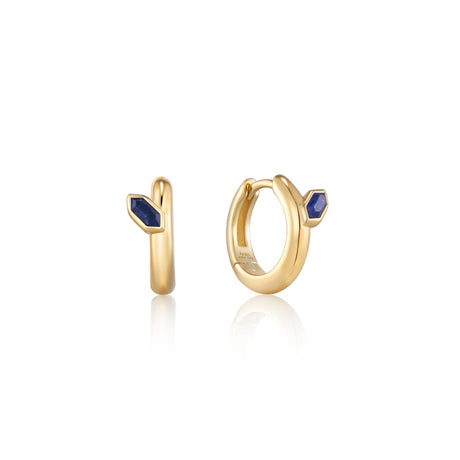 Gold Lapis Emblem Huggie Hoop Earrings