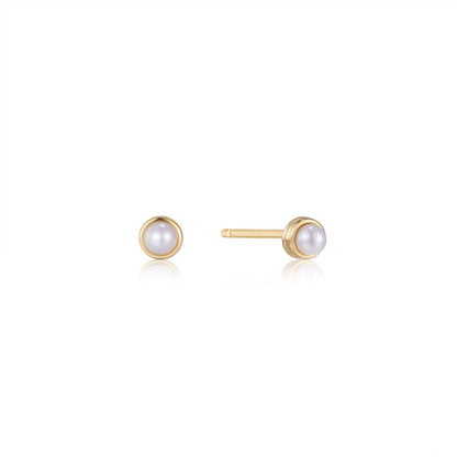 Gold Pearl Cabochon Stud Earrings