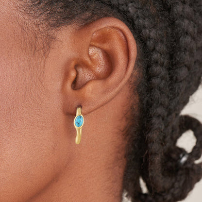 Gold Turquoise Wave Huggie Hoop Earrings