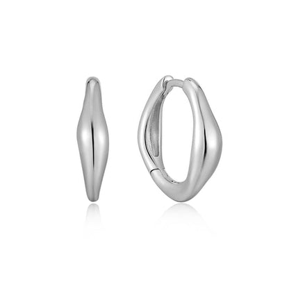 Silver Wave Huggie Hoop Earrings