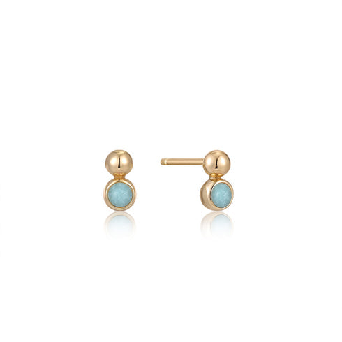 Gold Orb Amazonite Stud Earrings