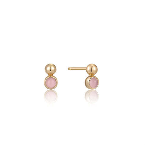 Gold Orb Rose Quartz Stud Earrings