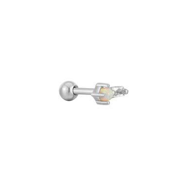 Silver Kyoto Opal Sparkle Barbell Single Earring