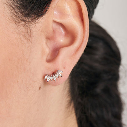 Silver Sparkle Marquise Climber Barbell Single Earring