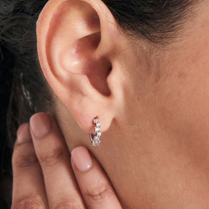 Silver Sparkle Cluster Huggie Hoop Earrings
