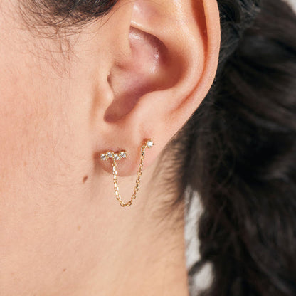 Gold Celestial Drop Chain Barbell Single Earring