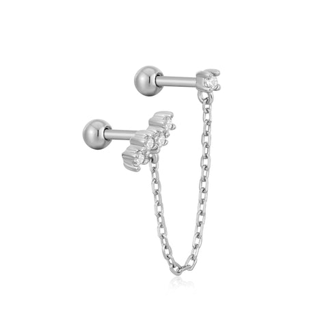 Silver Celestial Drop Chain Barbell Single Earring