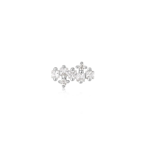 Silver Sparkle Cluster Climber Barbell Single Earring