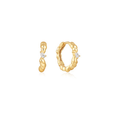 Gold Twisted Wave Huggie Hoop Earrings