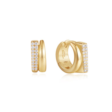 Gold Pave Double Huggie Hoop Earrings