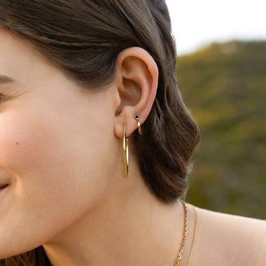 Gold Black Agate Huggie Hoop Earrings