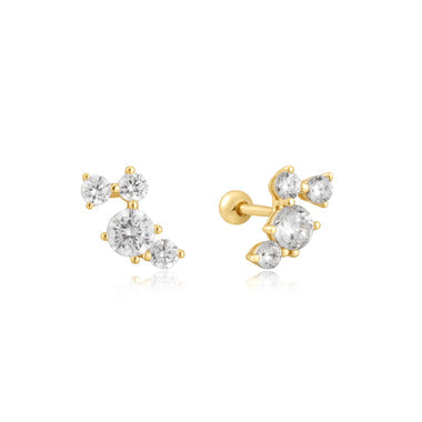 Gold Pavé Climber Barbell Earrings