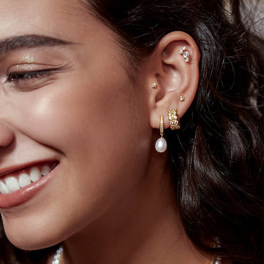 Gold Pavé Climber Barbell Earrings