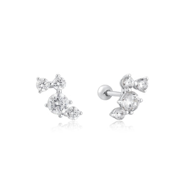 Silver Pavé Climber Barbell Earrings