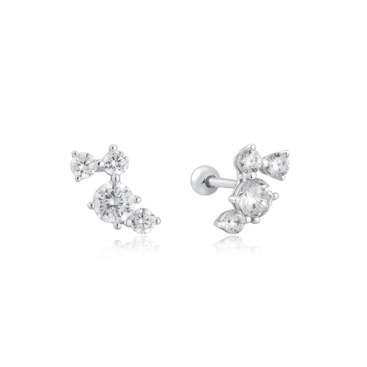 Silver Pav¨¦ Climber Barbell Earrings