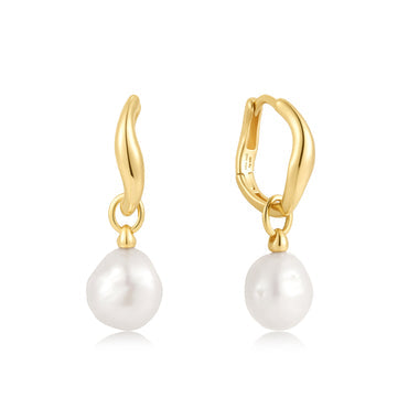 Gold Freshwater Pearl Drop Hoops