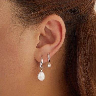 Silver Freshwater Pearl Drop Hoops