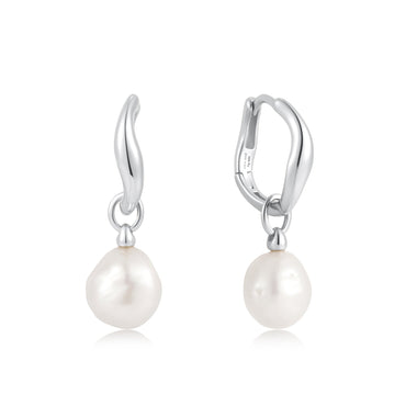 Silver Freshwater Pearl Drop Hoops