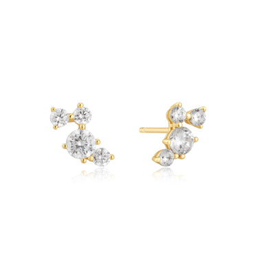 Gold Pavé Climber Stud Earrings