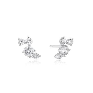 Silver Pavé Climber Stud Earrings